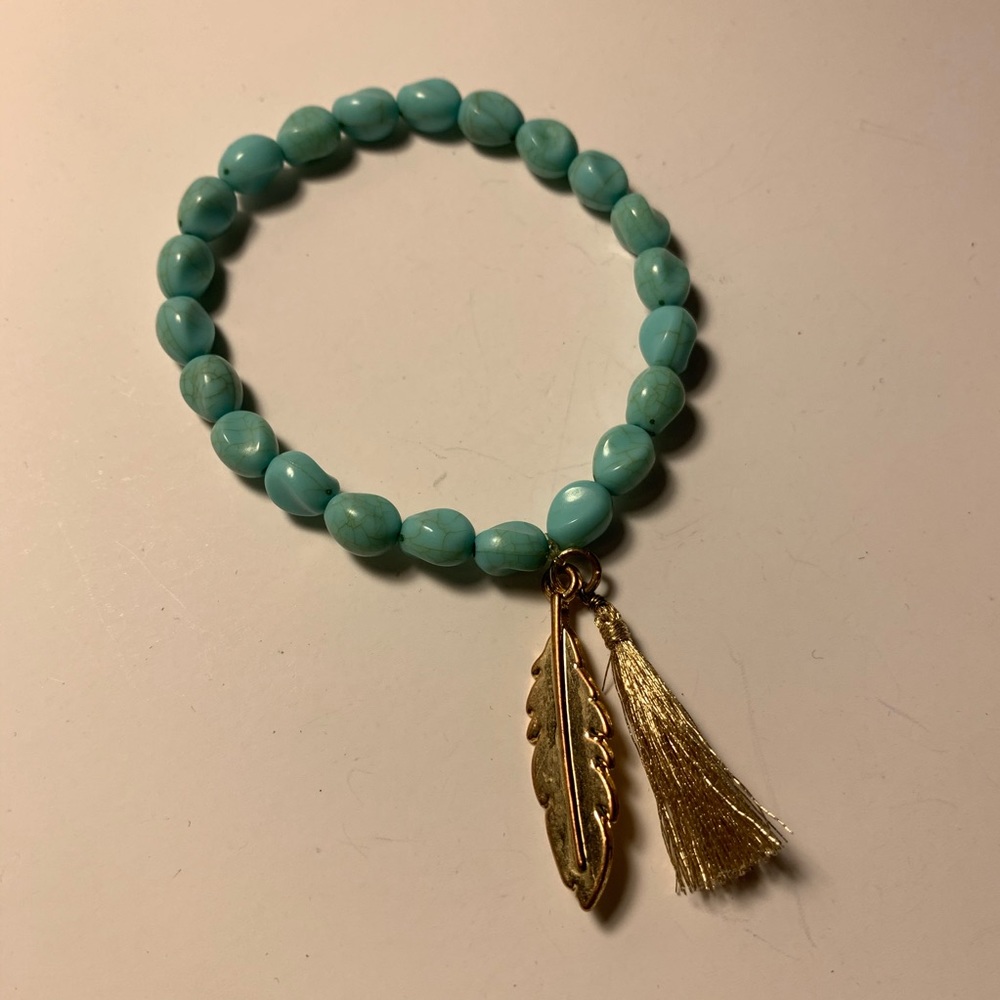 Turquoise feather tassel bracelet